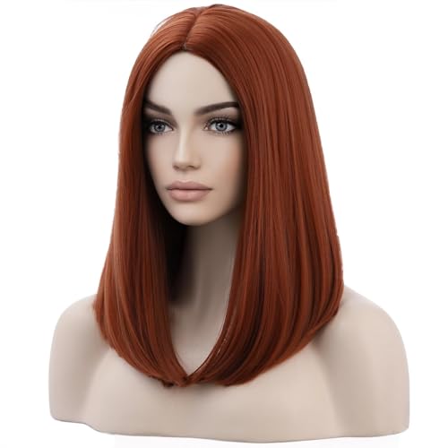 Dark Orange Synthetic Wig for Cosplay & Daily Wear - 18 Inch, Heat-Resistant, Adjustable Cap Included