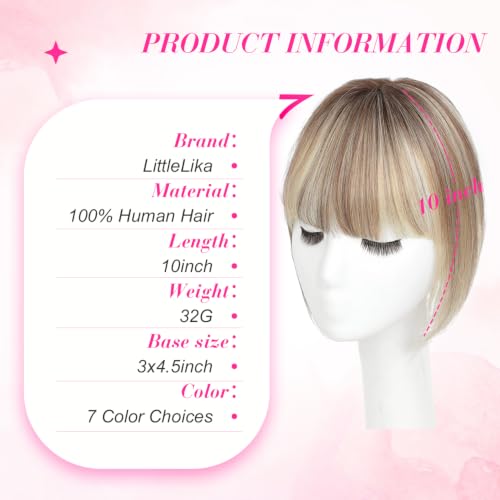 LittleLika 2T613# Human Hair Topper for Women 10 Inch Swiss Base 3D 360° Coverage