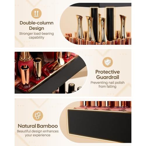 Homde Nail Polish Organizer for 86-123 Bottles, 360 Rotating Nail Polish Rack Holder, Display Storage Shelf for Fingernail Stand and Essential Oil, Gifts for Women Girls- Bamboo,Black