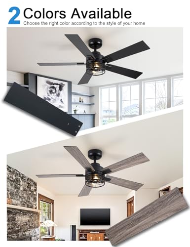 46 Inch Farmhouse Ceiling Fan with Lights and Remote Control - Rustic Style