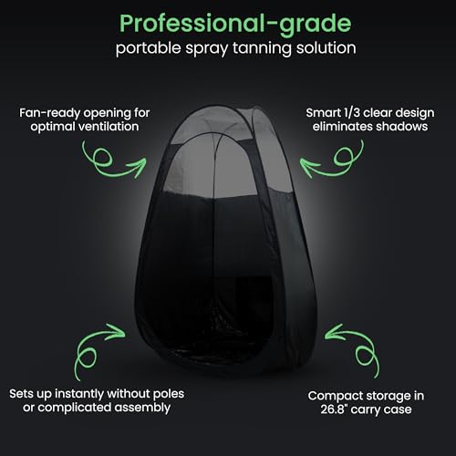 Large Spray Tan Tent ? Deluxe Pop Up Tent Portable Tanning Booth with Carry Case ? Clear Window for Perfect Spray Tanning ? Easy Clean for Home & Salon
