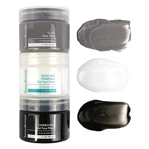 SpaScriptions Dead Sea, Charcoal, & Clay Gel Face Mask with Silicone Applicator - 3 Pack, 1.7 oz each Jar, 5.1 oz total