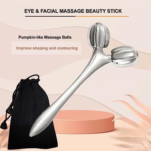 Face & Body Roller Massager - Guasha Tool for Face, Neck & Eyes, Stainless Steel, Chin Lift, Skin Tightening (Silver White)