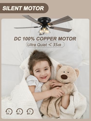 52 Inch Flush Mount Farmhouse Ceiling Fan with Lights and Remote - Variation 5215