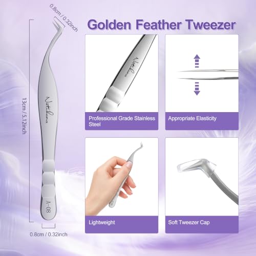 NATUHANA High Precision Lash Tweezers Set A-08+06+03+01+02 – Straight, Curved & Volume Fiber Tips