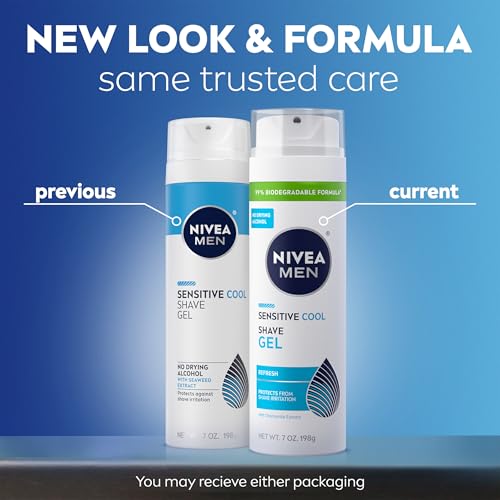 NIVEA MEN Sensitive Cool Shave Gel for Sensitive Skin, Alcohol Free Shaving Gel with Chamomile Extract, 7 Oz Can, Pack of 3