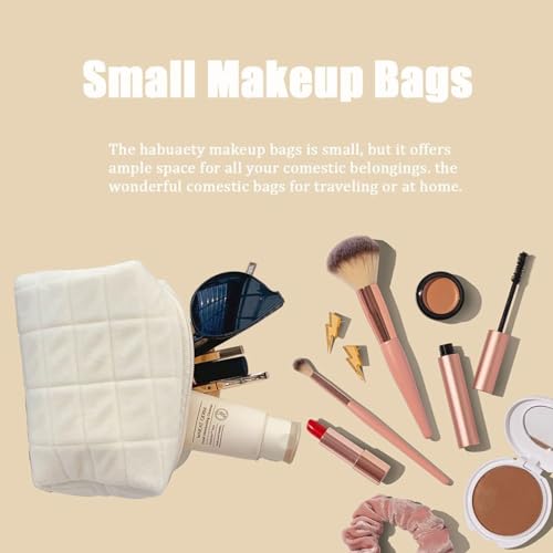 Pink White Checkered Y2K Makeup Cosmetic Bag - Small Plush Travel Pouch