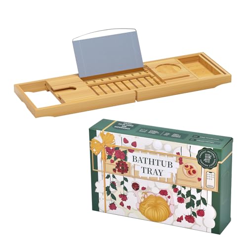 Luxury Bamboo Bathtub Caddy Tray with Book & Wine Holder - Waterproof Spa Accessory