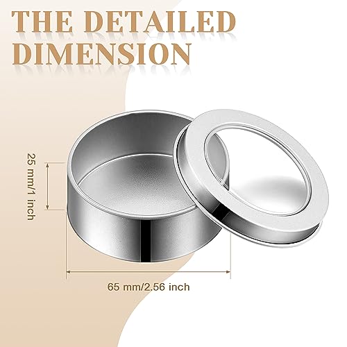 TecUnite 48 Pack 2 Ounce Metal Tin Cans Round Empty Container Salve Tins with Clear Lid for Kitchen, Office, Candles, Candies