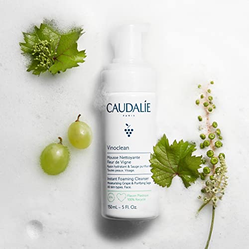 Caudalie Vinoclean Gentle Foaming Facial Cleanser 5.7 Fl Oz - Suitable for All Skin Types