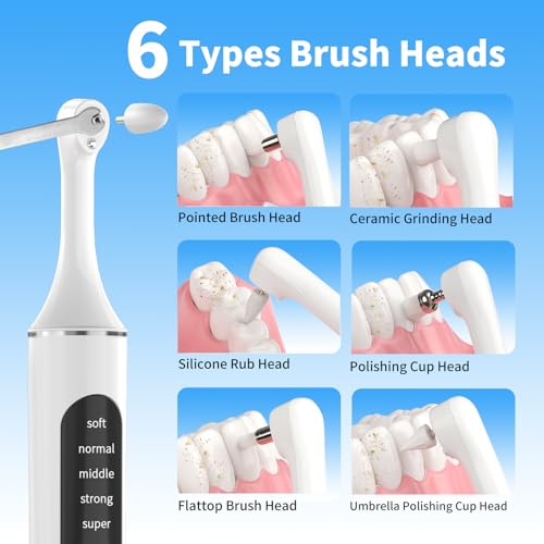 JUSIIUE Rechargeable White Tooth Polisher Kit with LED Light & 6 Heads