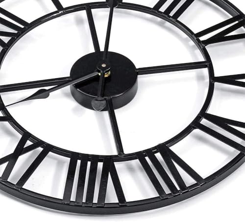Black 30 Inch Large Roman Numeral Wall Clock - Antique Metal Decor, Waterproof Indoor Outdoor