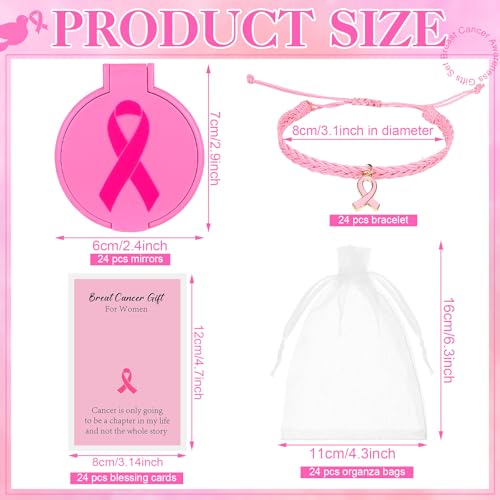 Geetery 72 Pcs Breast Cancer Awareness Gifts Set for Women Compact Folding Mirrors, Pink Ribbon Bracelets, Organza Bags for Breast Cancer Charity Event Survivor Campaign Party Accessories(Pink)