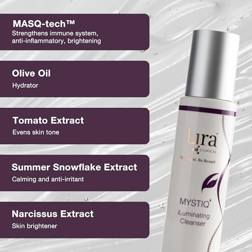 Lira Clinical MYSTIQ iLuminating Cleanser - Moisturizing Face Wash with Vitamin C, Orange Plant Stem Cells, and Plant Extracts - Gentle Facial Cleanser Supports Skin Barrier and Hydration - 6 Oz