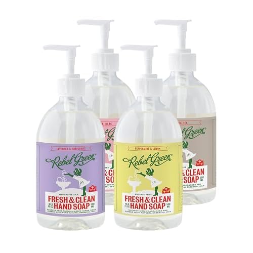 Rebel Green Fresh & Clean Hand Soap - Natural Liquid Hand Soap for Bathroom & Kitchen - Variety Pack, 12 fl oz Spray, Pack of 4