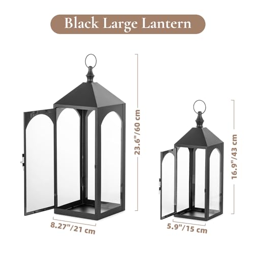Large Outdoor Lantern Set with Glass for Patio Porch Waterproof Decor - With Glass / Large Set
