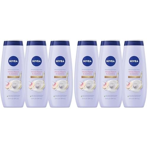 NIVEA Refreshing White Peach and Jasmine Body Wash with Nourishing Serum,Scented Body Wash for Women,Enriched with Provitamin B5 and Vitamin E,20 Fl Oz Bottle,(Pack of 6)