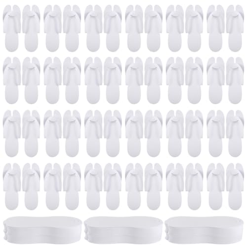 White Disposable Pedicure Flip Flops Slippers Bulk for Nail Salons & Spa - Light & Easy to Wear