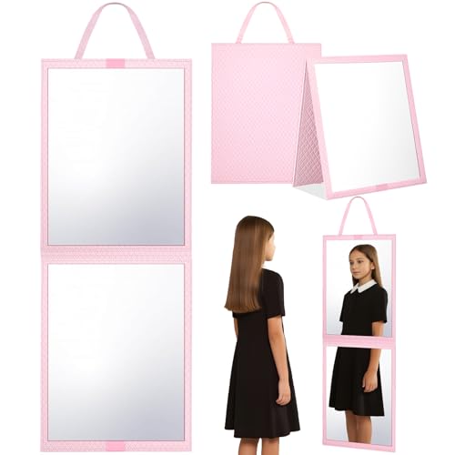Pink 33-Inch Foldable Full Body Travel Mirror for Dance & Camping