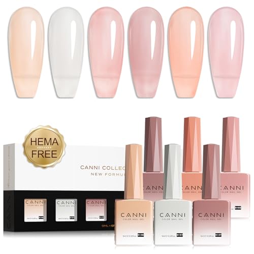 CANNI Jelly Gel Nail Polish Set ? 6 Sheer Colors (Milky White, Light Pink, Nude Peach), 9ML Each, Transparent Soak Off UV LED HEMA-Free Manicure Gel for Women