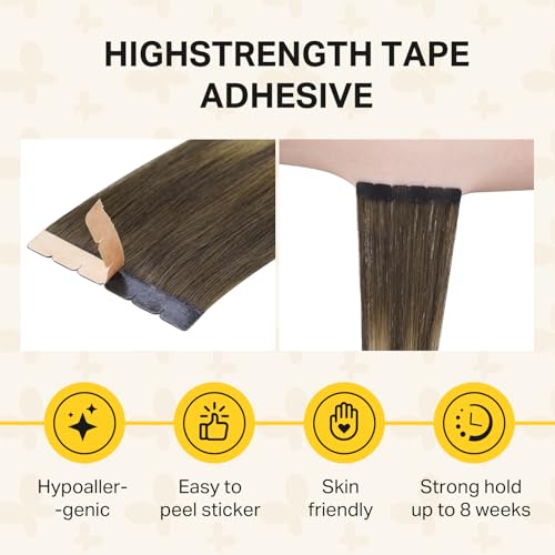 DOORES Tape in Weft Hair Extensions Human 16" 35g Invisible PU