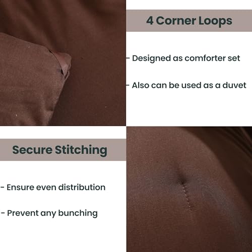 Oversized Brown Super King Plus Comforter Set 128x120 Inches - All Seasons Soft Bedding