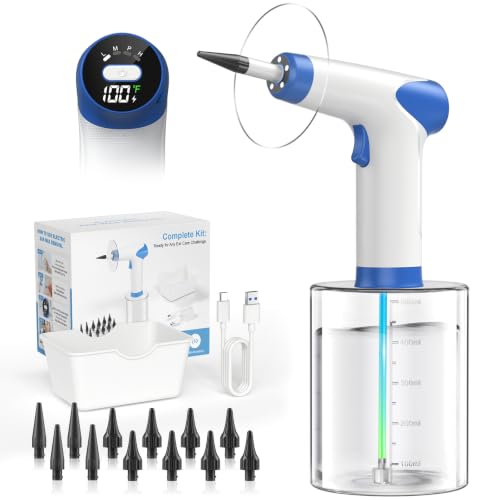 Featjoy Electric Ear Wax Removal Kit - White & Dark Blue, Safe & Quiet Ear Irrigation