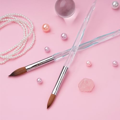 M ProK 100% Kolinsky Acrylic Nail Brush ? Professional Nail Brush for Acrylic Application with Crystal Blue Handle ? Handcrafted Salon Quality Tool (Size #14)