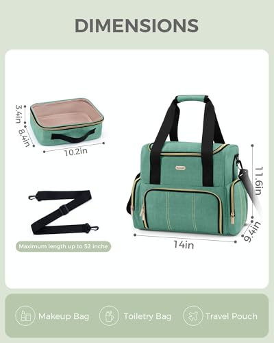 Large Travel Makeup Bag with Removable Cases - Green, Double Layer Organizer