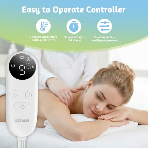 Massage Table Warmer Heating Pad Professional SPA Massage Bed Warmer with 9 Timer, 9 Heat Settings, Overheat Protection for Massage Bed & Spa, Thickened & Soft Fleece, 30" x 71"