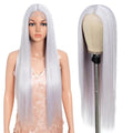 Mid-Part Silver White Purple Long Straight Synthetic Wig - Thistle Variation