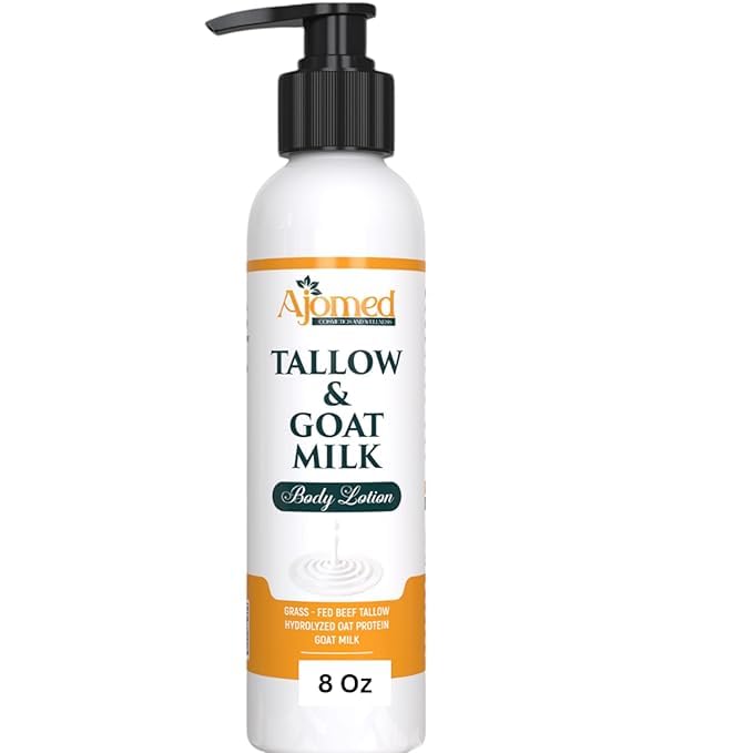 Handmade Organic Oatmeal & Honey Tallow & Goat Milk Body Lotion - Sensitive Skin, 8 OZ