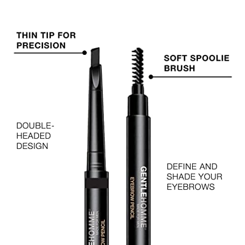 Gentlehomme - Men's 2-in-1 Eyebrow Brush & Pencil - Shape, Define & Fill In - Ultra-Thin - Long-Lasting Black - Vegan - 2 Pencils