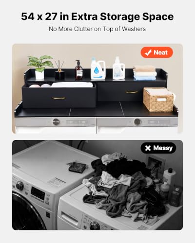 Black VEVOR Laundry Countertop with 2 Drawers & Shelf for Washer Dryer 54in