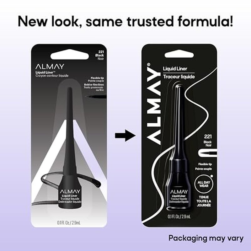 Almay Liquid Eyeliner, Waterproof, Fade-Proof Eye Makeup, Easy-to-Apply Liner Brush (Packaging May Vary), 221 Black
