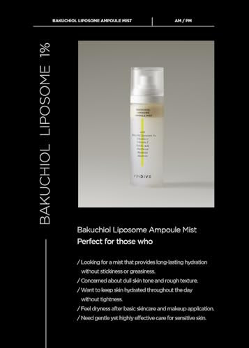 FINDIVE Bakuchiol Liposome Serum Mist - Plant-Based Retinol Alternative, Brightening & Anti-Aging Skincare, 3.38 fl oz