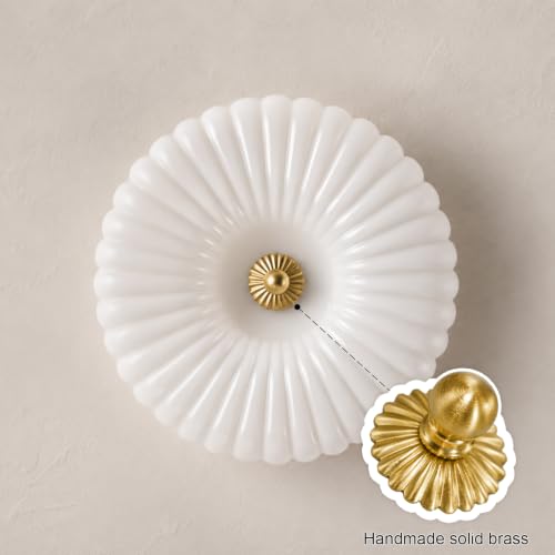 Dawncolate 12-Inch Gold Dimmable LED Milk Glass Flush Mount Ceiling Light - Sunflower Design