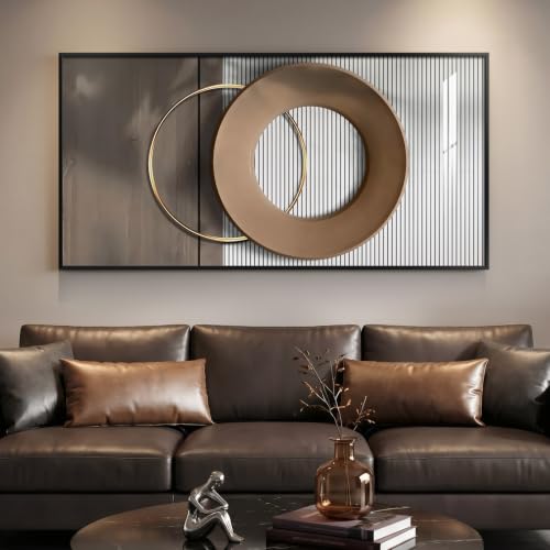 Brown 48x24 Inch Horizontal Modern Wall Art - Framed Abstract Decor