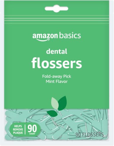Amazon Basics Mint Dental Flossers Pack of 12 - 90 Count Shred Resistant Picks with Fold-Away Toothpick - Variation of THIS listing