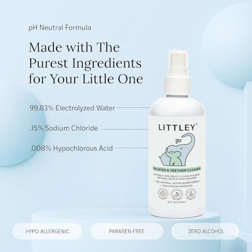 Littley Pacifier & Teether Cleaner Spray 8 fl oz - Hypochlorous (HOCl) Gentle Disinfectant