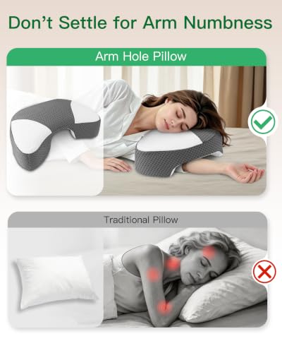 Side Sleeper Pillow with Arm Hole for Shoulder Pain & Numbness - Ergonomic Memory Foam