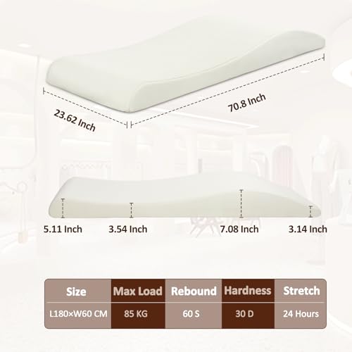 LUKYHONIE Ergonomic Lash Bed Topper 70.8 x 23.6 in – Black, Esthetician Curvy Massage Table Pad