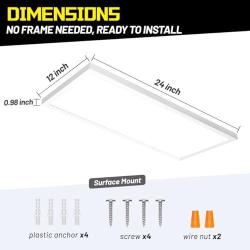 BeckTour White 1x2 ft LED Flat Panel Light 2-Pack, Dimmable Ceiling Fixture 24W
