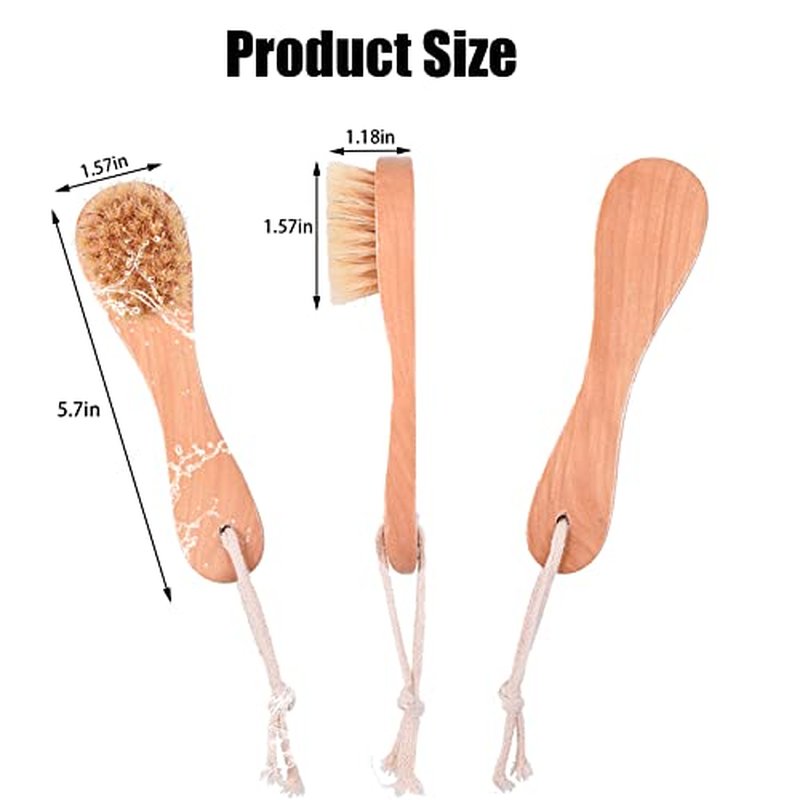 6 Pcs Face Exfoliator Brush Dry Brush Natural Bristles Wooden Face Cleaning Brush, Facial Cleansing Brush Face Wash Scrub Exfoliator Brush for Face Care