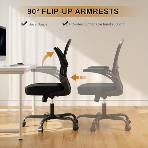 Synorla Ergonomic Office Chair with Flip-Up Armrests, Lumbar Support, 330 lbs, Black (Standard)