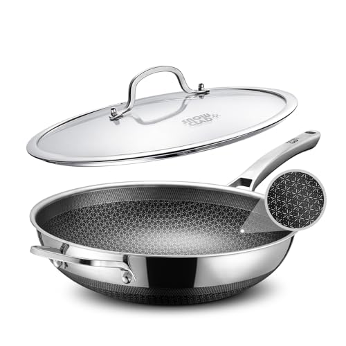 SNOWCLAD 13-Inch Nonstick Wok Pan with Lid, Induction Safe, Dishwasher Friendly
