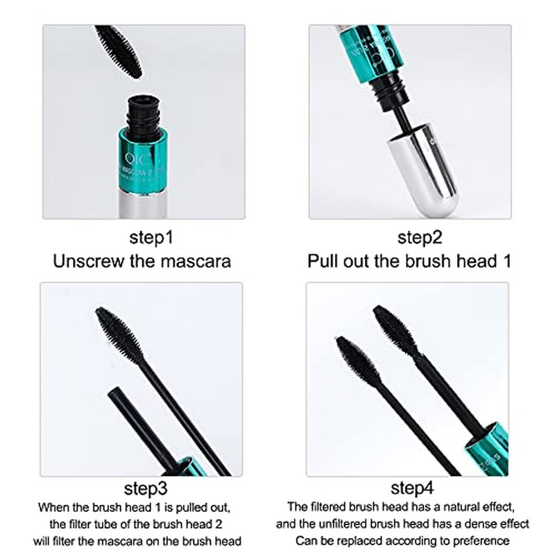2in1 Vibely Mascara Waterproof Black Volume And Length Thickening And Lengthening Dual Effect 5X Longer Mascara Smudge-Proof Non Clumping