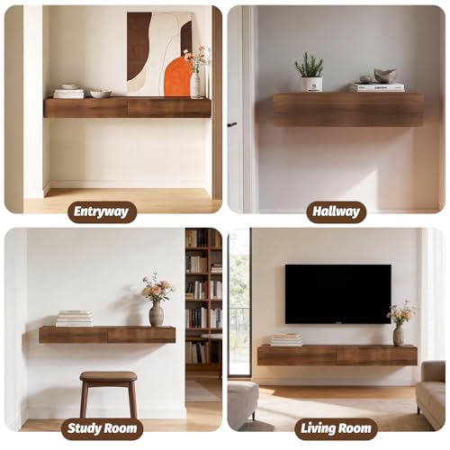 Wall Mounted Console Table 47.24 Inch Solid Wood Narrow Entryway Shelf Walnut