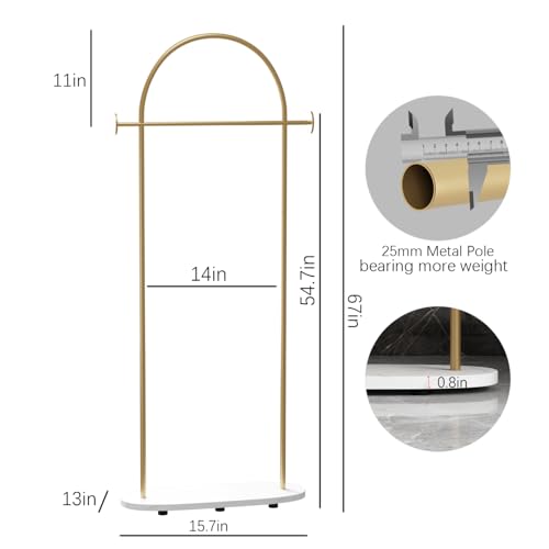 FONECHIN Gold Clothing Rack with Marble Base - Freestanding Coat Rack 67"H for Entryway Bedroom Living Room