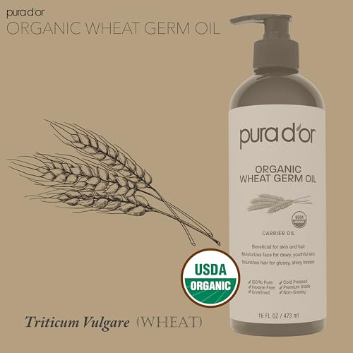 Organic Wheat Germ Oil 16 Fl Oz Pack of 2 - Cold Pressed Moisturizing Hair & Skin Oil - Vitamin E Rich, Anti-Aging & Nourishing